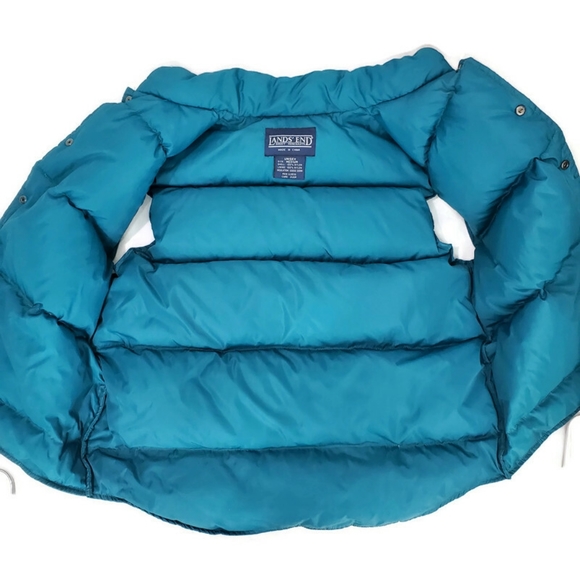 Lands End Unisex Goose Down Puffer Vest Sleeveless Jacket Green Snap Front SZ M - Picture 5 of 10